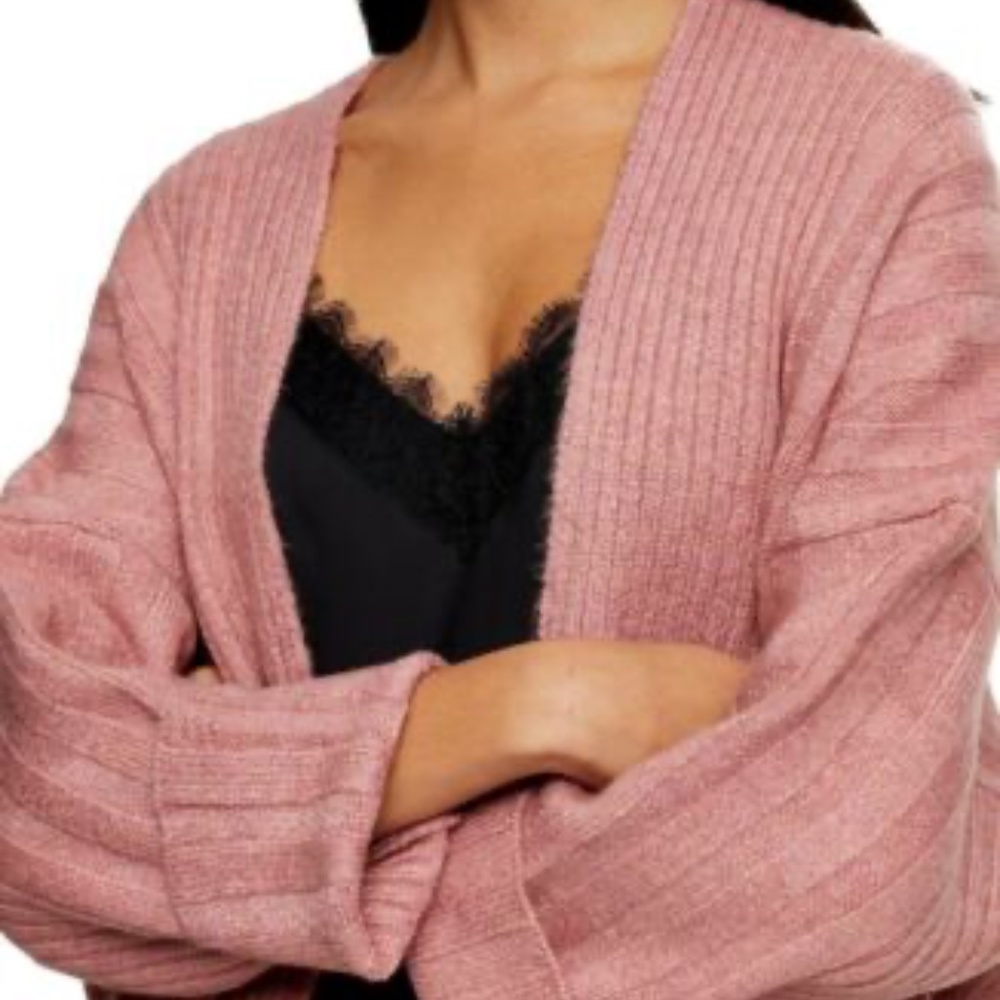 NEW TOPSHOP Long OPEN  Cardigan Rose MEDIUM 8-10 NWT TEXTURED SWEATER NWT - Picture 2 of 6